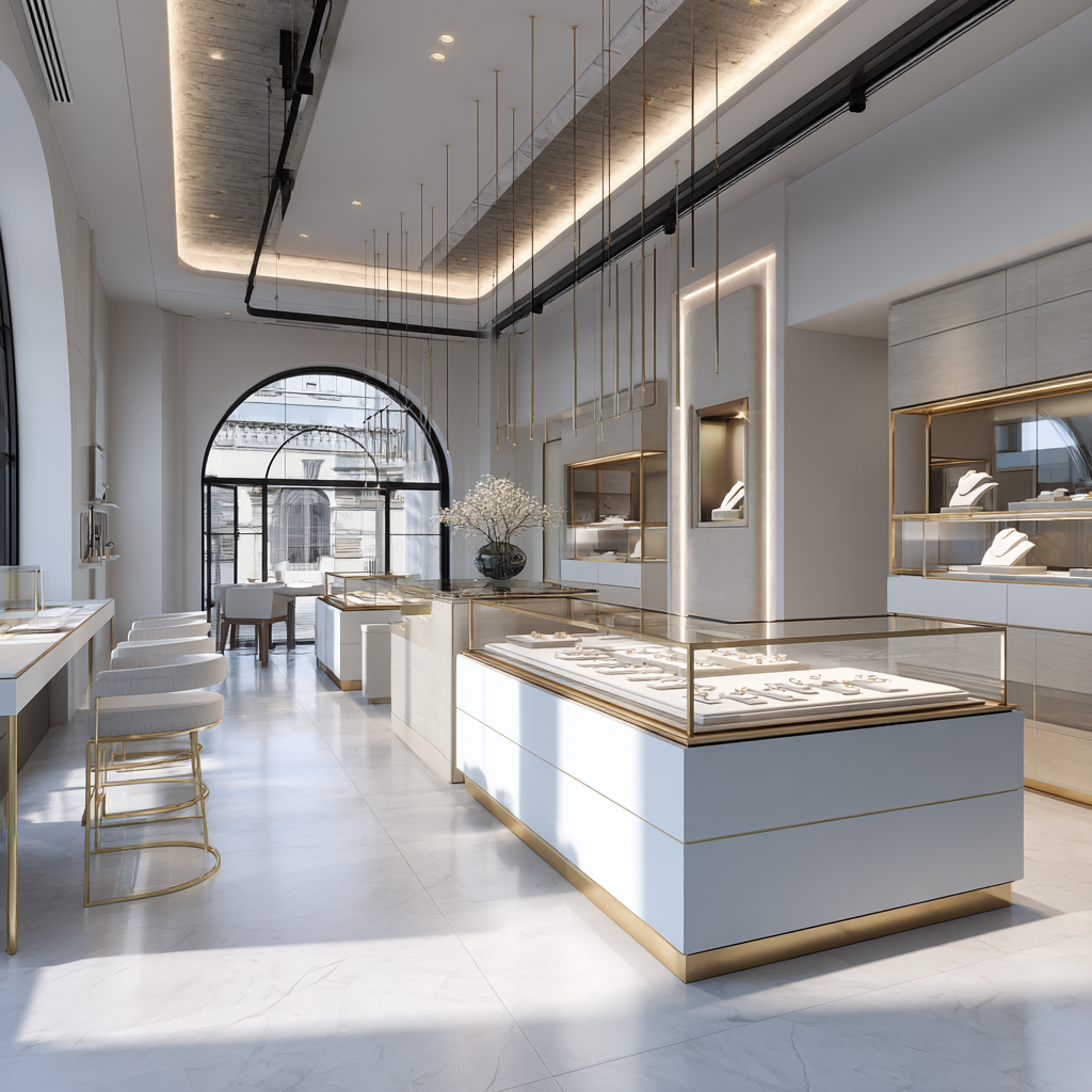 A luxurious jewelry store display in Dubai representing the new international partnership between Secrets Shhh and Amaar Jewels.