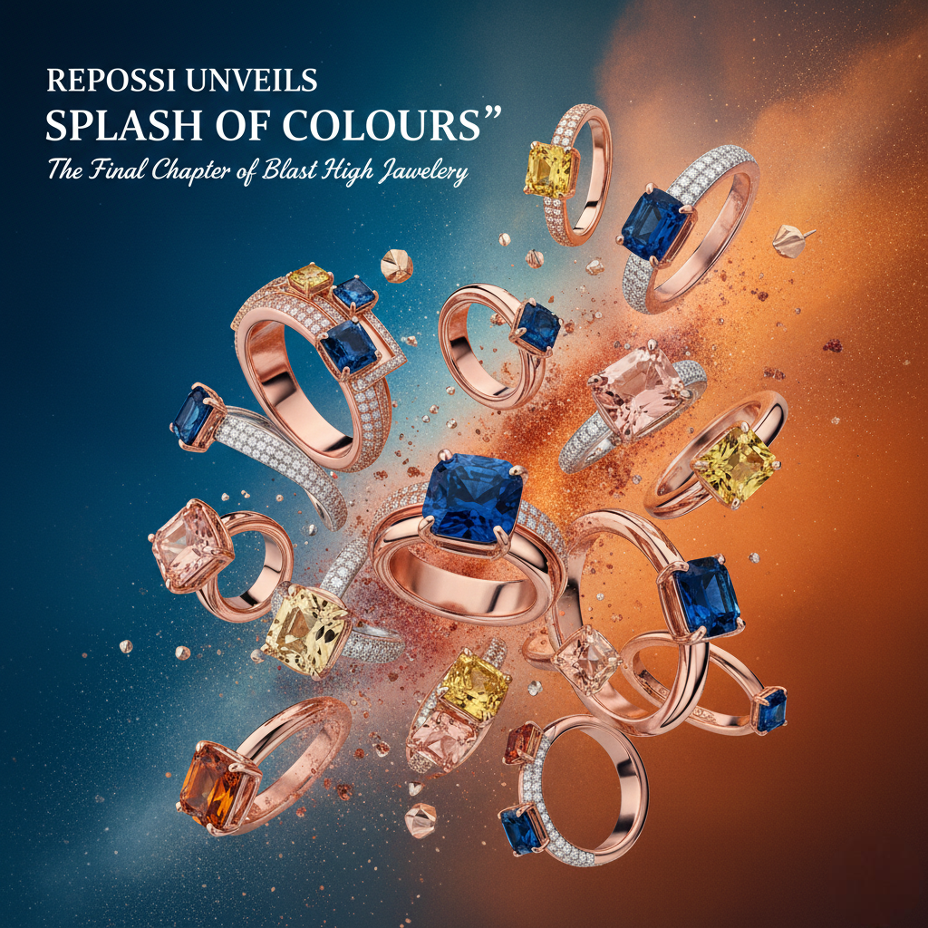 A high-fashion sculptural gold ring from the Repossi Splash of Colours collection featuring pear-cut colored gemstones.