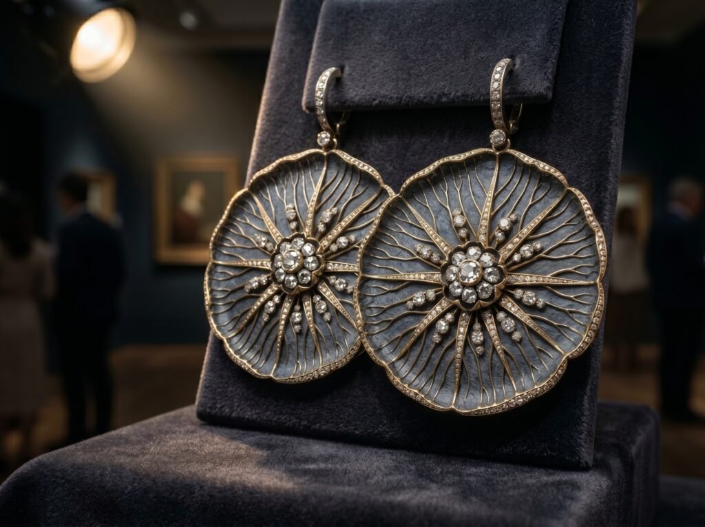 Detailed botanical jewelry earrings inspired by Victoria amazonica