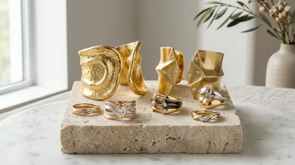 The most popular jewelry trends 2026 featuring sculptural gold
