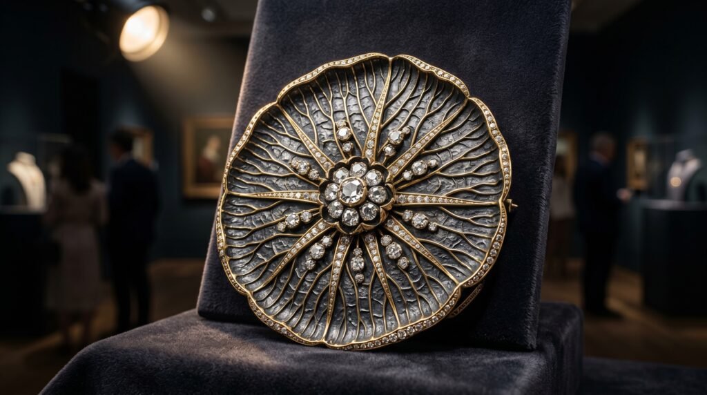 Luxury brooch inspired by the Victoria amazonica leaf at TEFAF Maastricht